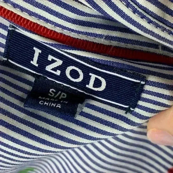 Izod Womens top size SP blue red striped floral button down - Picture 8 of 11
